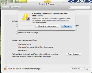 allowing installation of VirtualBox under OSX 10.9.